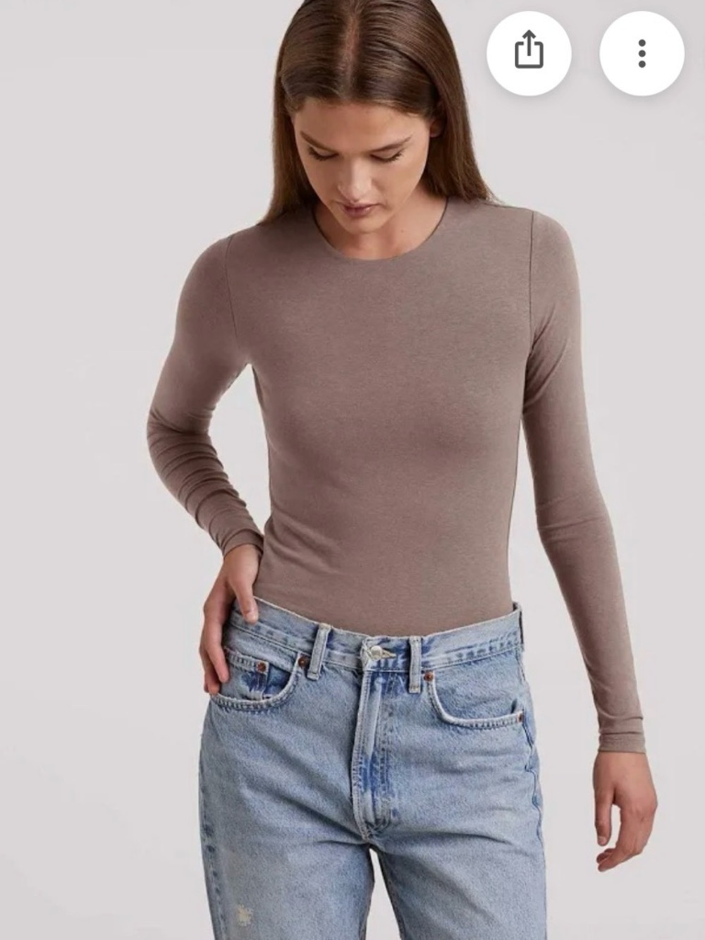 nuuds Long Sleeve Crewneck Bodysuit in Taupe